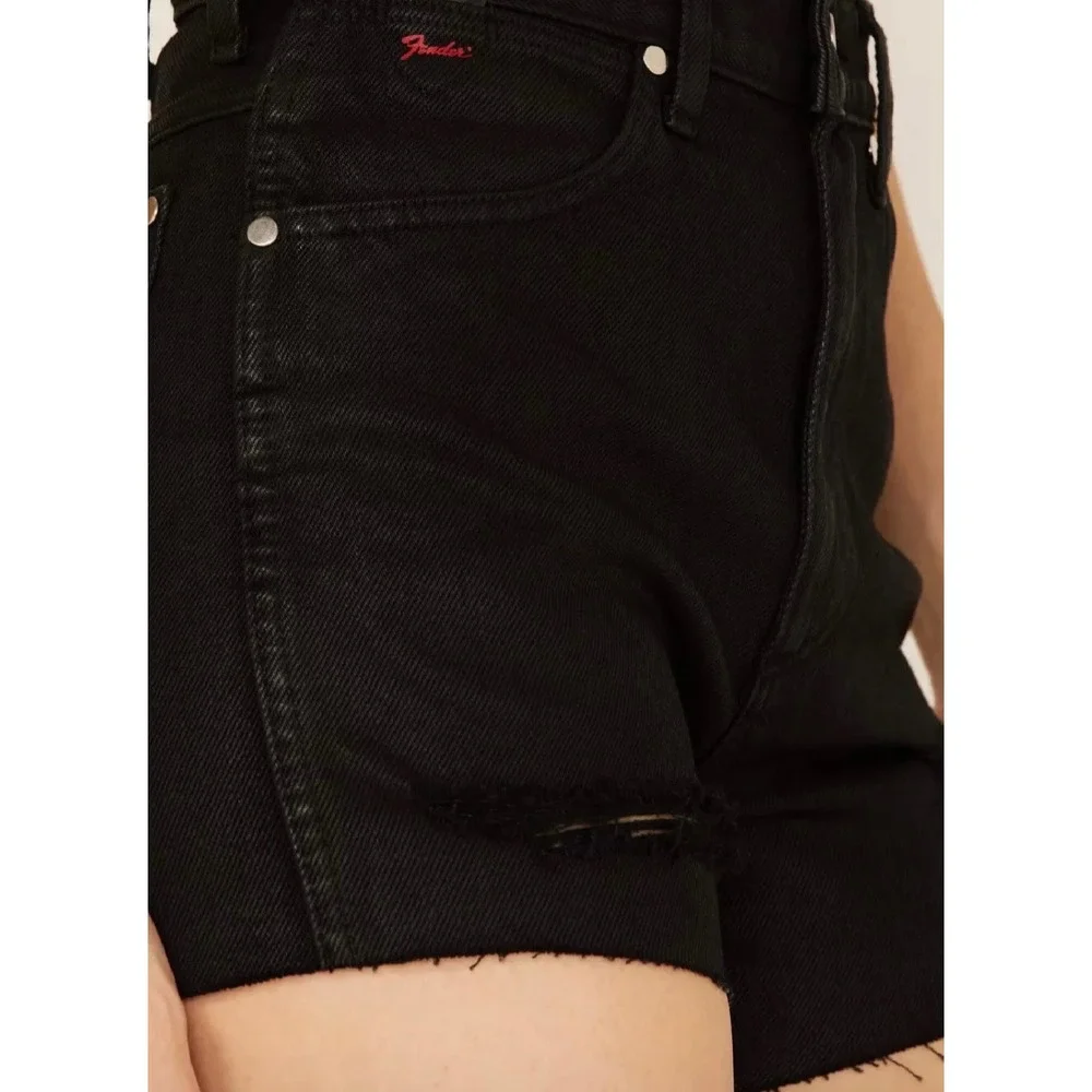 Wrangler Fender Festival Shorts Womens 28 Black High Rise Distressed Denim New - Picture 10 of 16